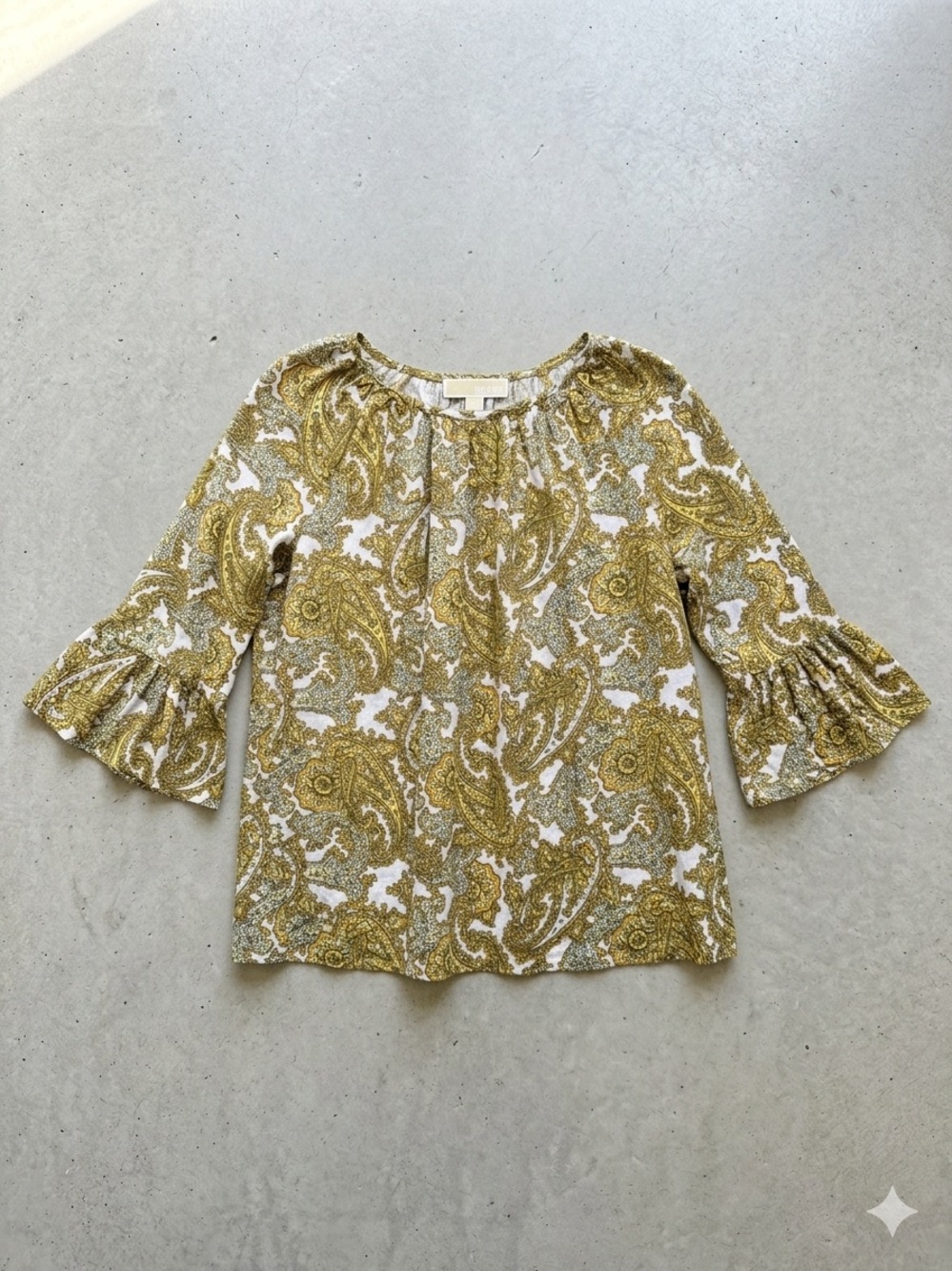 Michael Kors Yellow Paisley Ruffle-Sleeve Blouse